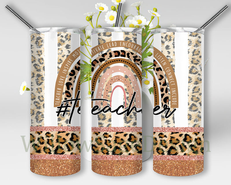 Teacher Leopard Rainbow Design Png, Teacher Tumbler Template, Back To School Png, Leopard Glitter Tumbler Wrap, Teacher Sublimation Design, Instant Download Sublimation WillowSageDesign 