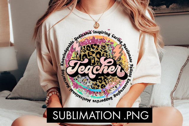 Teacher Leopard Splash Glitter PNG Sublimation Sublimation Freeling Design House 