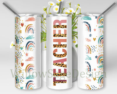 Teacher Leopard Tumbler Template, Teacher Rainbow Glitter 20oz Tumbler Wrap, Teacher life Tumbler Png, Teacher Sublimation Design, Instant Download Sublimation WillowSageDesign 