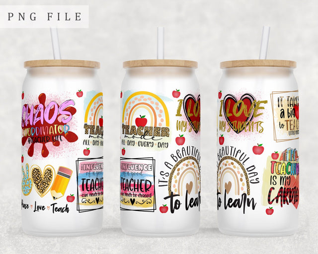 Teacher Libbey Glass Can Wrap, 16oz Glass Can Sublimation Design, Teacher Glass Can PNG File Sublimation HappyDesignStudio 