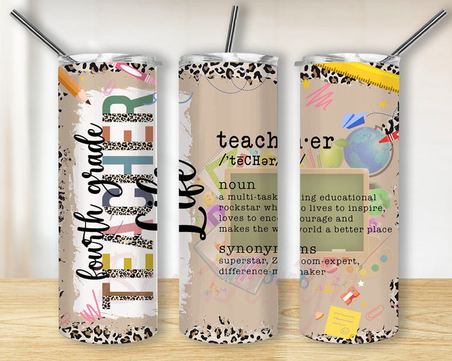 Teacher Life 20oz Skinny Tumbler Png, Teacher Affirmations Tumbler, Color Leopard Teacher Life Tumbler Png, Teach Love Inspire, Back To School Png Sublimation BouDesign 