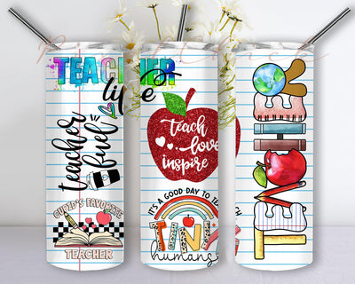 Teacher Life 20oz Skinny Tumbler Png, Teacher Affirmations Tumbler, Color Leopard Teacher Life Tumbler Png, Teach Love Inspire, Back To School Png Sublimation PixelChick 