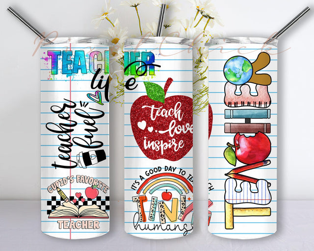 Teacher Life 20oz Skinny Tumbler Png, Teacher Affirmations Tumbler, Color Leopard Teacher Life Tumbler Png, Teach Love Inspire, Back To School Png Sublimation PixelChick 