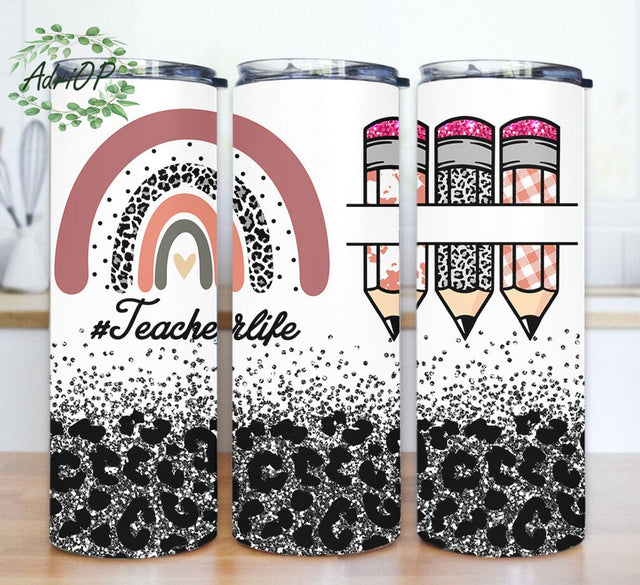Teacher Life 20oz Tumbler Png, Teacher Rainbow Tumbler Design, Teacher Pencil Design Png, Leopard Glitter Tumbler Wrap, Back To Shool Sublimation Png, Digital Download Sublimation AdriOP 