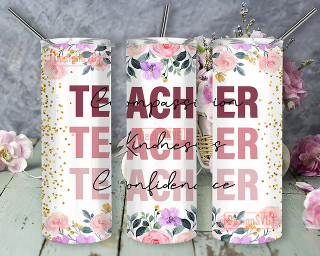 Teacher Life Design Tumbler Png, Teacher Floral 20oz Skinny Tumbler, Teacher Glitter Tumbler Wrap, Teacher Love Tumbler Template, Teacher Sublimation Design, Instant Download Sublimation DesignSVG 