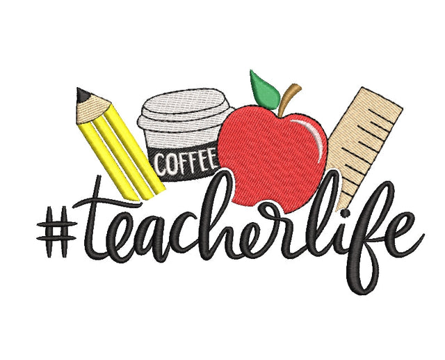 Teacher Life embroidery design, back to school embroidery, school embroidery, 3 sizes, instant download. Embroidery/Applique DESIGNS ArtEMByNatalia 
