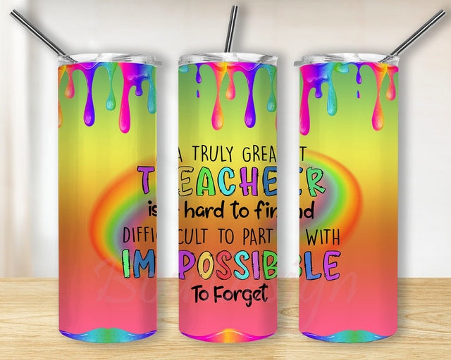 Teacher Life Rainbow 20oz Skinny Tumbler Png, Teacher Appreciation Gift From Student, Retro Rainbow Glitter Teacher Tumbler, Teacher Life Sublimation BouDesign 