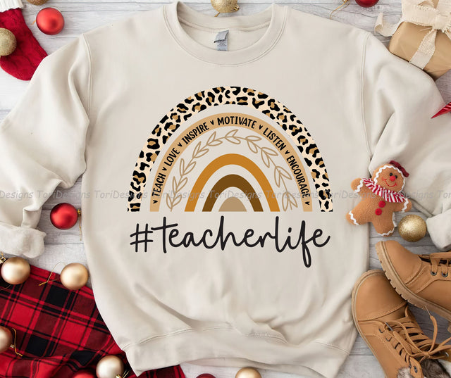 Teacher Life Rainbow PNG, Digital Download, Teacher Love Inspire, Teacher Life Sublimation design, Rainbow Boho Png, Leopard Rainbow PNG Sublimation ToriDesigns 