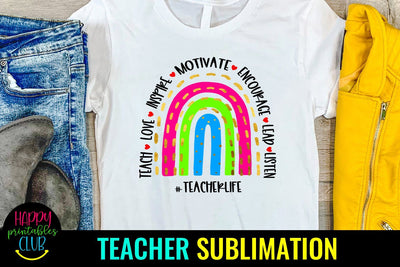 Teacher Life Rainbow- Teacher Back to School Sublimation PNG Sublimation Happy Printables Club 