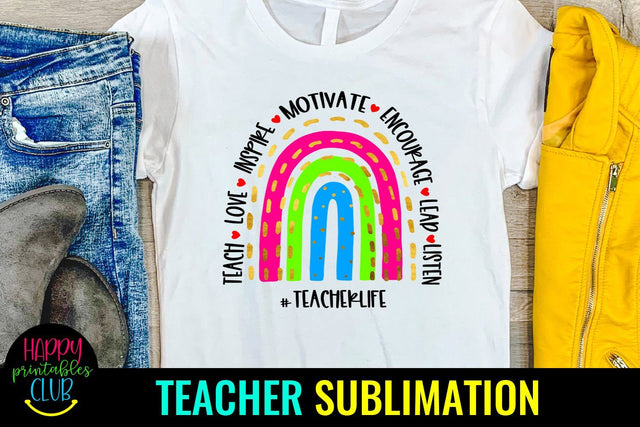 Teacher Life Rainbow- Teacher Back to School Sublimation PNG Sublimation Happy Printables Club 