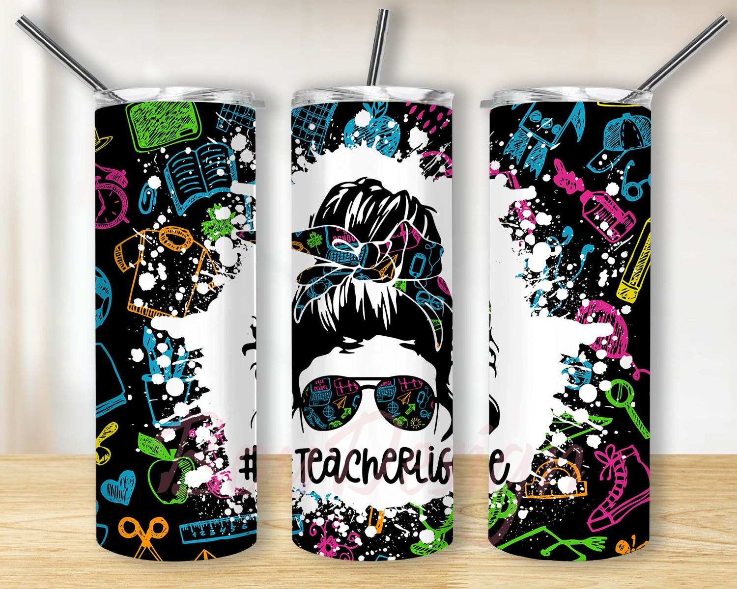Teacher Life 20oz Skinny Tumbler Wrap Graphic by Skye Design · Creative  Fabrica