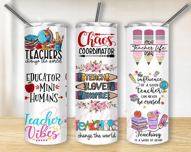 Teacher Life Tumbler Design, Back to School 20oz Skinny Tumbler, Messy Bun Teacher Tumbler Wrap Design Template PNG Instant Download Sublimation BouDesign 