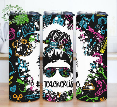 Teacher Life Tumbler Design, Teacher 20oz Skinny Tumbler, Math Education Tumbler Wrap, Messy Bun Hair Tumbler Png, Back to School Png, Instant Download Sublimation AdriOP 