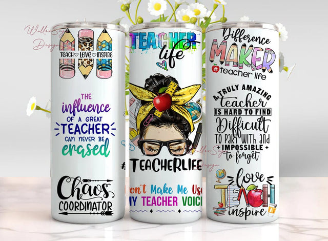 Teacher life Tumbler PNG, Sublimation Designs Downloads, 20 oz skinny tumbler sublimation image Design Sublimation WillowSageDesign 