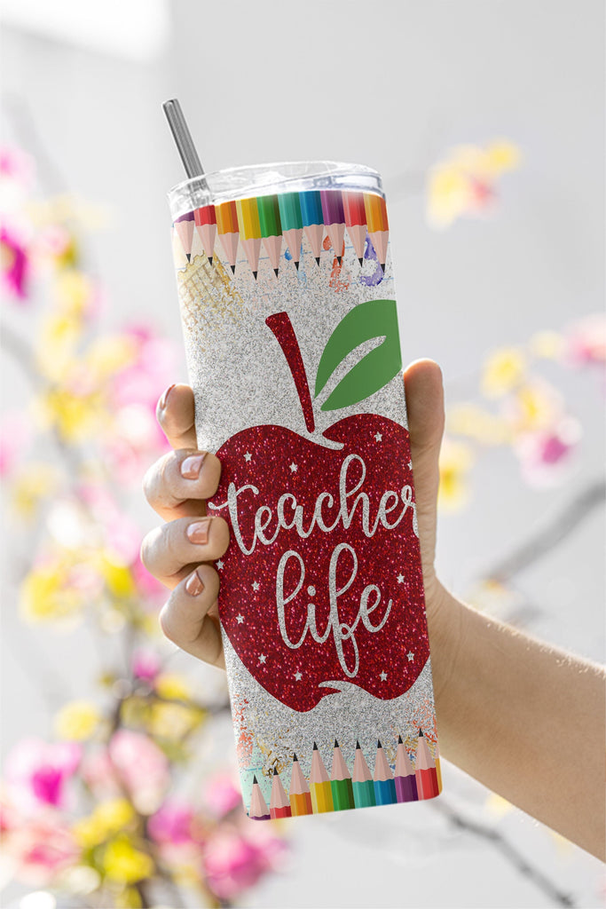 20 oz Skinny Tumbler Gnome Teacher Pencil Sublimation Design PNG ...