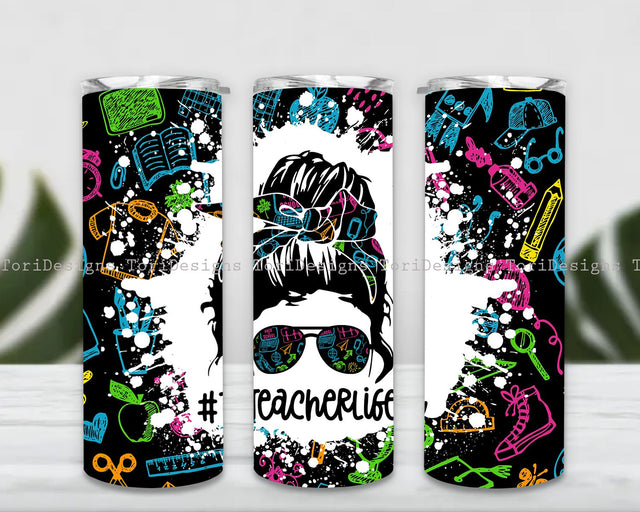 Teacher Life Tumbler Wrap, Teacher Life Sublimation Design, 20 oz Skinny Tumbler, PNG Instant Download, Teacher Life Tumbler PNG Sublimation ToriDesigns 