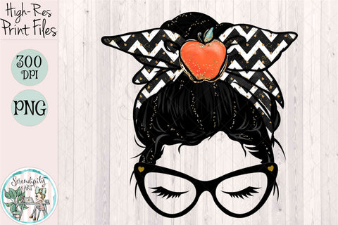 Teacher Messy Bun - Black Hair - PNG - Sublimation Sublimation Serendipity and Art 