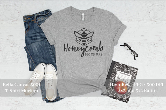 Teacher Mockup, Bella Canvas 3001 Heather Athletic, School Mockup Mock Up Photo Honeycomb Mockups 