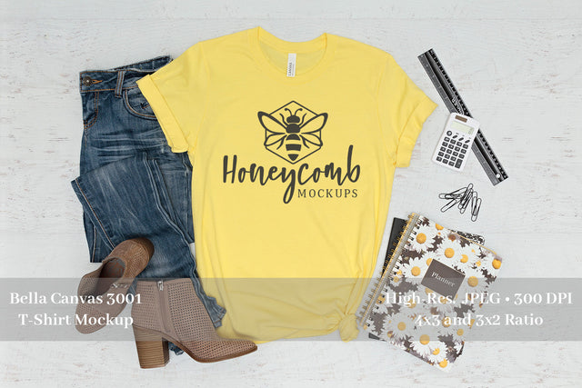 Teacher Mockup, Bella Canvas 3001 Yellow Mockup, School Mockup Mock Up Photo Honeycomb Mockups 