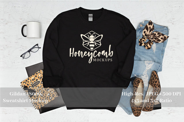 Teacher Mockup, Black Gildan 18000 Sweatshirt Mockup, School Mockup, Black Sweatshirt Mockup Mock Up Photo Honeycomb Mockups 