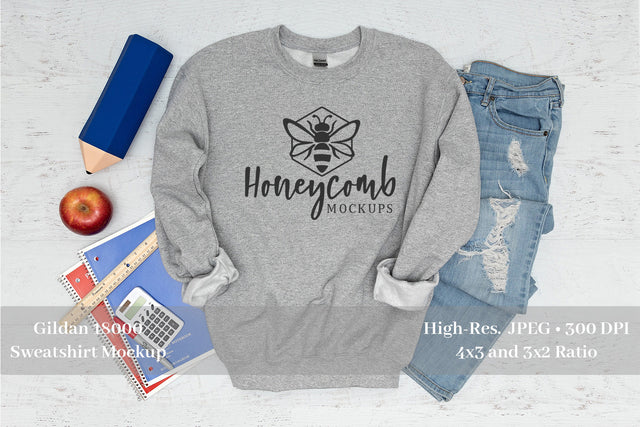 Teacher Mockup, Gildan 18000 Sport Grey Sweatshirt Mockup, School Mockup Mock Up Photo Honeycomb Mockups 