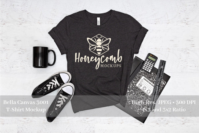 Teacher Mockup, Heather Dark Grey Bella Canvas 3001, School Mockup Mock Up Photo Honeycomb Mockups 
