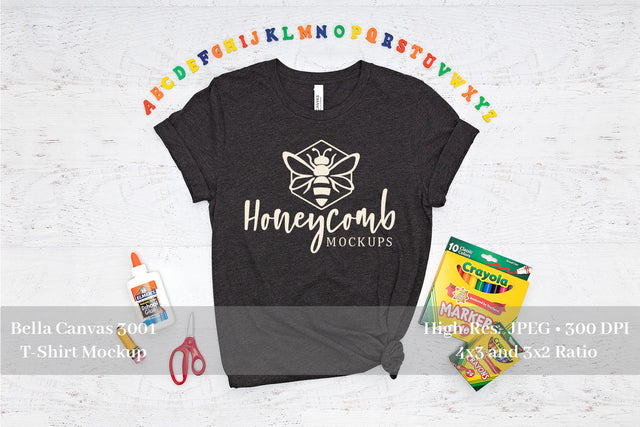 Teacher Mockup, Heather Dark Grey Bella Canvas 3001, School Mockup Mock Up Photo Honeycomb Mockups 