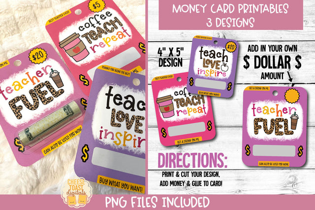 Teacher Money Card PNG Designs | Teacher Appreciation Gift Sublimation Cheese Toast Digitals 