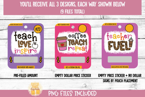Teacher Money Card PNG Designs | Teacher Appreciation Gift Sublimation Cheese Toast Digitals 