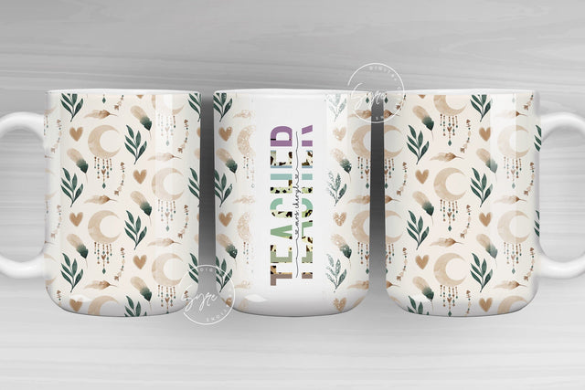 Teacher Mug Wrap PNG, Add Teacher Name, Rainbow Boho Design, Teacher Sublimation Mug Wrap, 11 & 15 Oz Mug Cricut Press Sublimation Wrap Sublimation Syre Digital Creations 