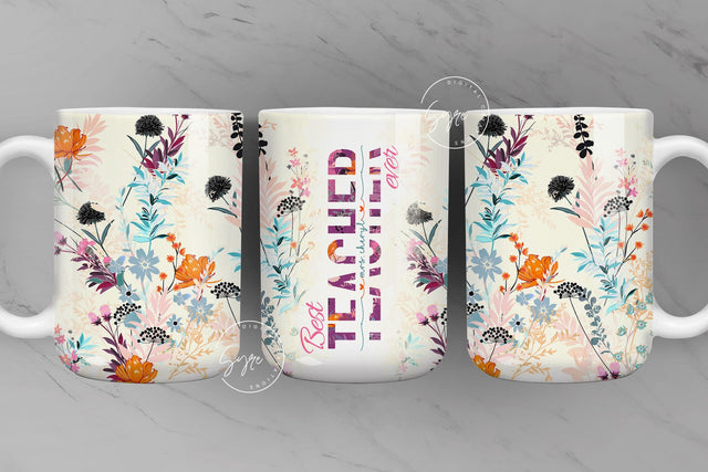 Teacher Mug Wrap PNG, Add Teacher Name, Wild Flower Boho Design, Teacher Sublimation Mug Wrap, 11 & 15 Oz Mug Press Sublimation, Digital Sublimation Syre Digital Creations 