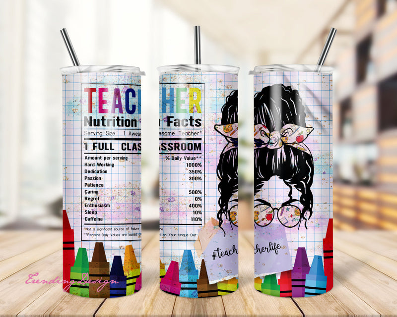 Teacher Nutrition Facts 20 oz Skinny Tumbler Wrap Sublimation Waterslide JPG Design Sublimation PNG Sublimation TrendingDesign 