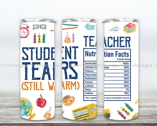 Teacher Nutrition Facts 20oz Skinny Straight Tumbler Sublimation Designs, Teacher Tumbler Wrap, Teacher Appreciation 20oz Skinny Tumbler Wrap Png, Teacher Life Sublimation Designs Png Sublimation ToriDesigns 