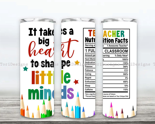 Teacher Nutrition Facts Crayons 20oz Skinny Tumbler Wrap Design, Back to School Tumbler, Teacher 20oz Skinny Tumbler Wrap PNG Sublimation ToriDesigns 