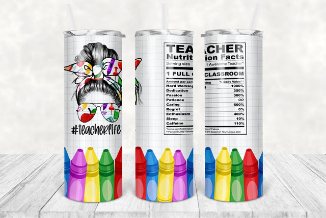 Teacher Nutrition Facts Crayons Tumbler Design, Back to School Teacher 20oz Skinny Tumbler Wrap Designs Template PNG Instant Download Sublimation TumblersByPhill 