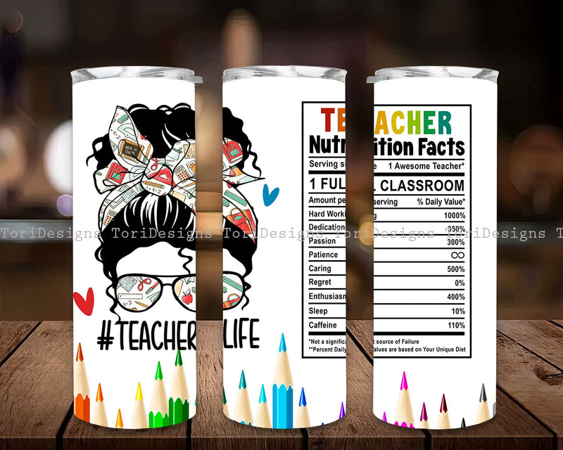 Teacher Nutrition Facts Stainless Steel Tumbler,teacher apparel, teacher lifestyle, funny teacher gift Sublimation ToriDesigns 