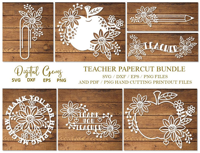 Teacher paper cut bundle SVG Digital Gems