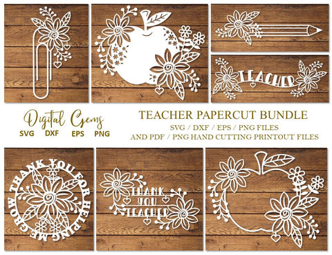 Teacher paper cut bundle SVG Digital Gems 