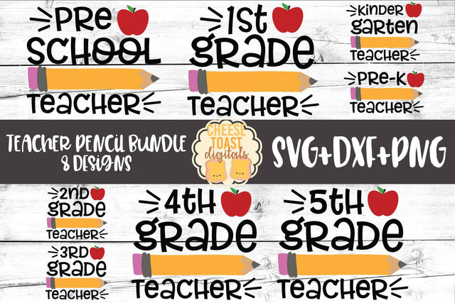 Teacher Pencil Bundle - Back to School SVG PNG DXF Cut Files SVG Cheese Toast Digitals