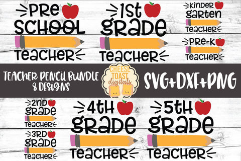 Teacher Pencil Bundle - Back to School SVG PNG DXF Cut Files SVG Cheese Toast Digitals 