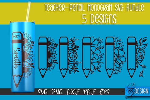 Teacher Pencil Monogram SVG Bundle | Pencil Monogram SVG Design | Teacher SVG SVG Fly Design 