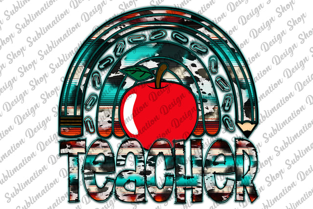 Teacher Pencil Rainbow Png, Apple Rainbow Png, Teacher Png, Serape, Cowhide, Western Png, School Png, Sublimation Design, Digital Download Sublimation SublimationDesignShop 