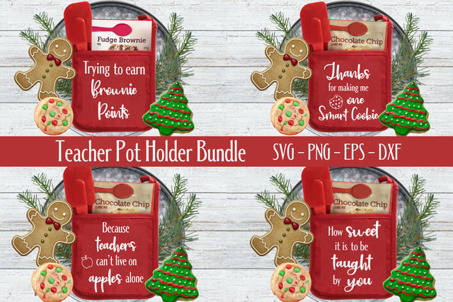 Teacher Pot Holder Bundle - 4 Teacher SVG Designs SVG Stacy's Digital Designs 