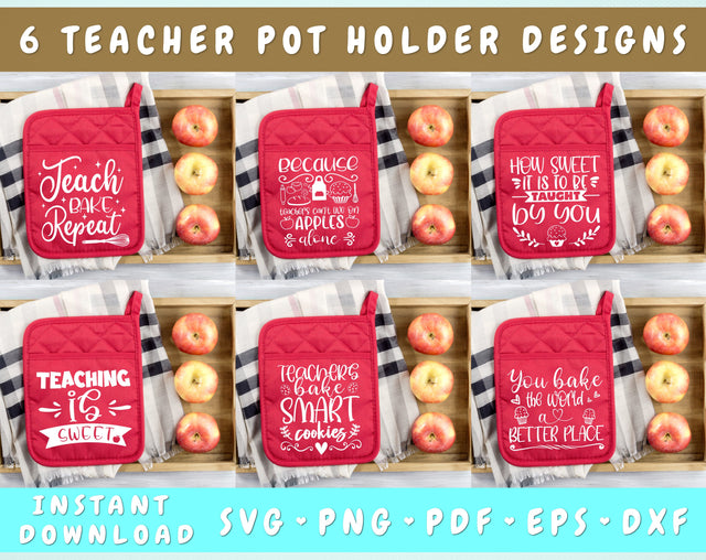 Teacher Pot Holder SVG Bundle, 6 Designs, Teacher Baking SVG, Teachers Bake Smart Cookies SVG, You Bake The World A Better Place SVG SVG HappyDesignStudio 