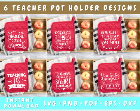 Teacher Pot Holder SVG Bundle, 6 Designs, Teacher Baking SVG, Teachers Bake Smart Cookies SVG, You Bake The World A Better Place SVG SVG HappyDesignStudio 