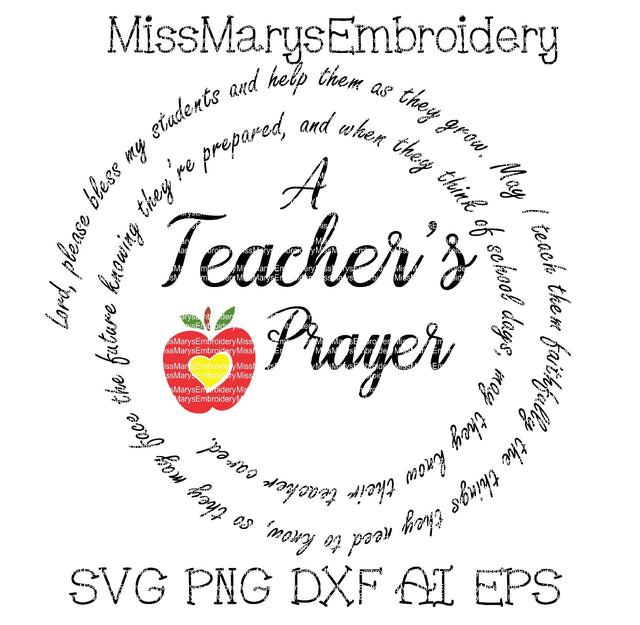Teacher Prayer SVG MissMarysEmbroidery 