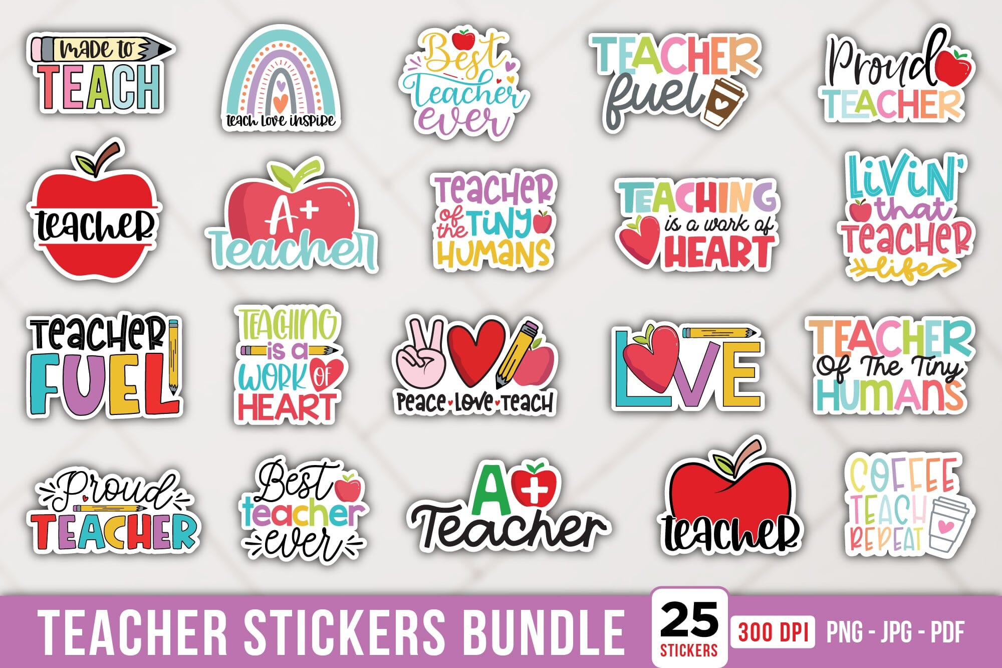 Teachers Sticker Bundle - Printable Stickers for Teachers - So Fontsy