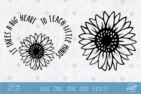 Teacher quotes SVG with Sunflower SVG in the heart SVG Createya Design 