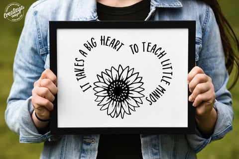 Teacher quotes SVG with Sunflower SVG in the heart SVG Createya Design 