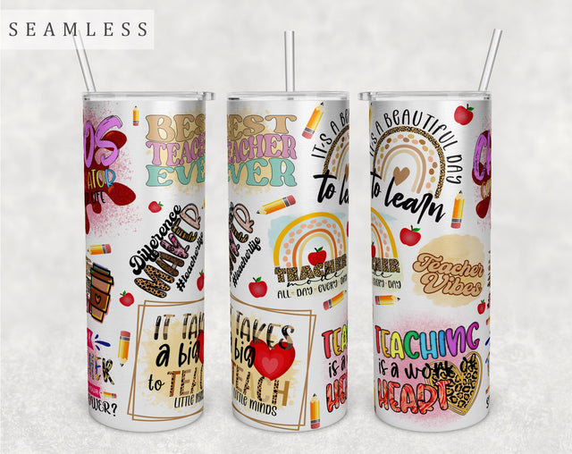 Teacher Quotes Tumbler Wrap, 20 Oz Skinny Tumbler Teacher Quotes Design For Sublimation, Seamless Tumbler PNG Sublimation HappyDesignStudio 